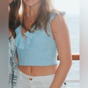 Blue tweed crop top. Zara